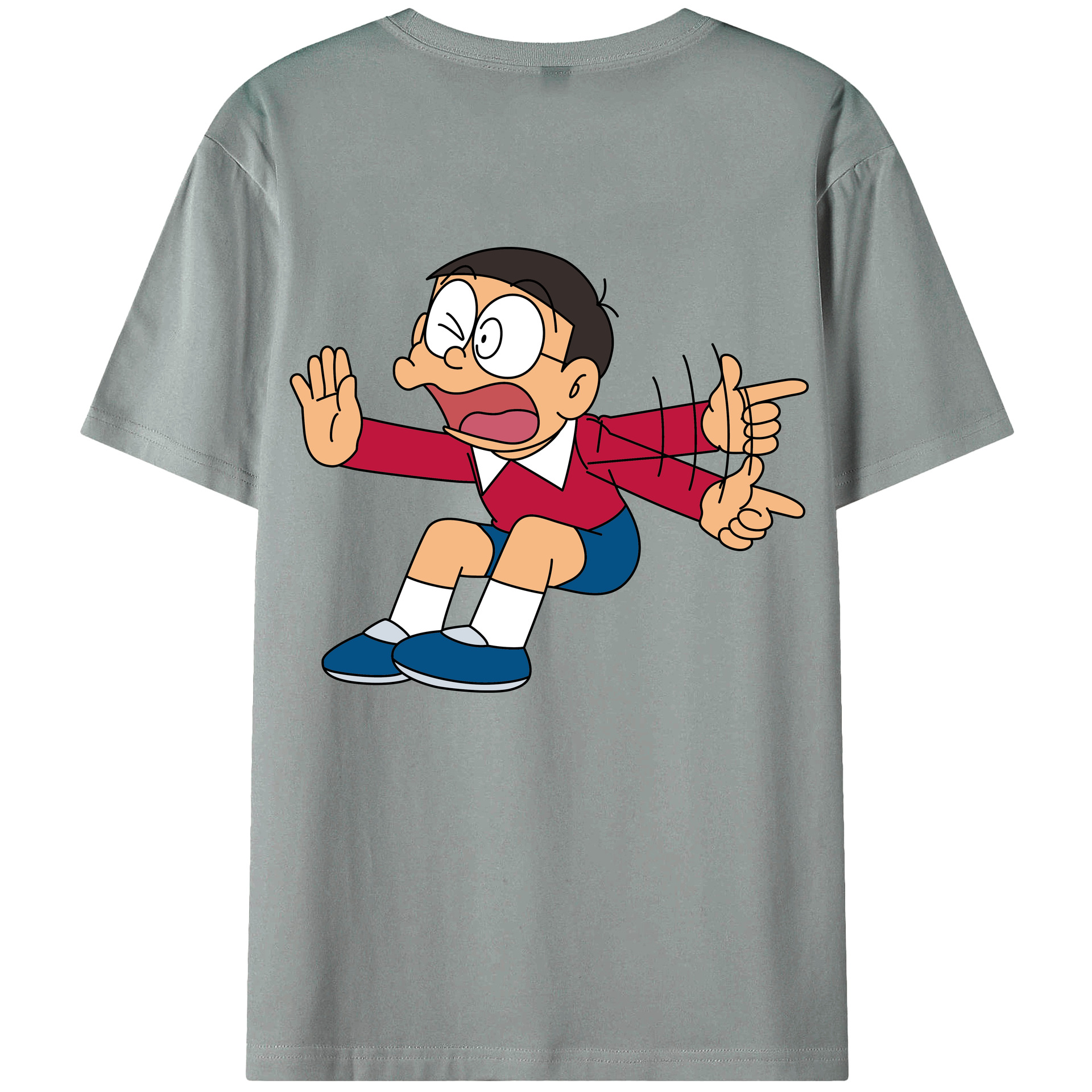 （画像用） ドラえもん 野比 のび太 Doraemon Nobita Nobi 綿100％ メンズ半袖Tシャツ（バックプリント） 通気性